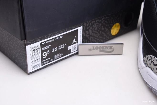 One Kick Black Purple Air Court 3 Jordan Retro CT8532-050 0808